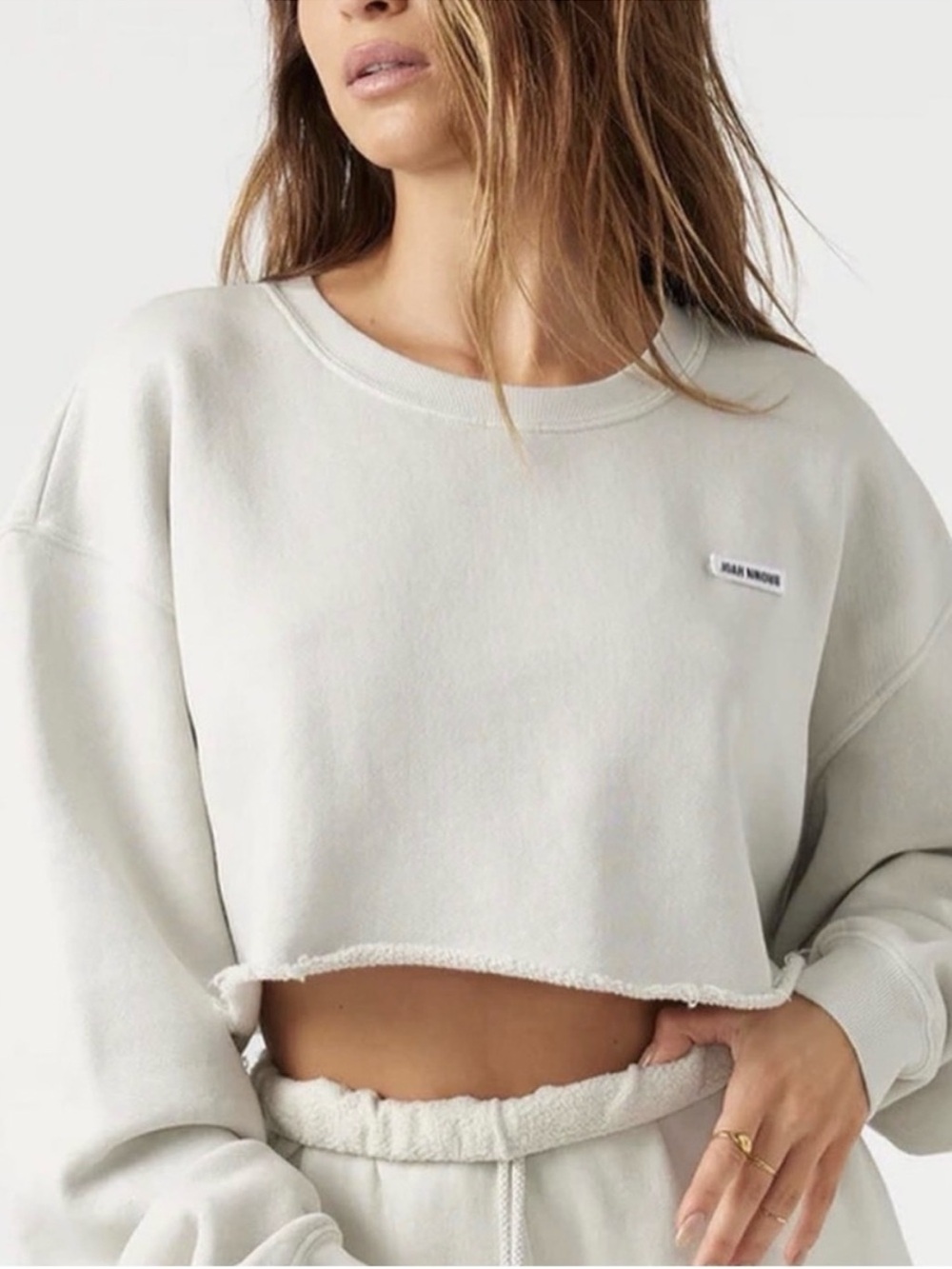 ♡ Joah Brown Logo Patch Cropped French Terry Pullover